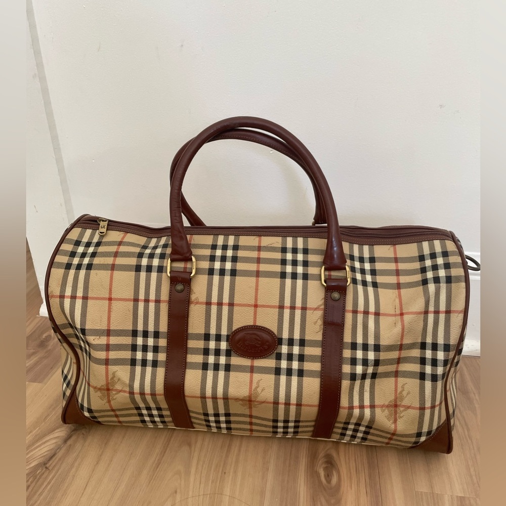BURBERRY vintage 
BROWN HAYMARKET CHECK COATED CANVAS DUFFLE BAG